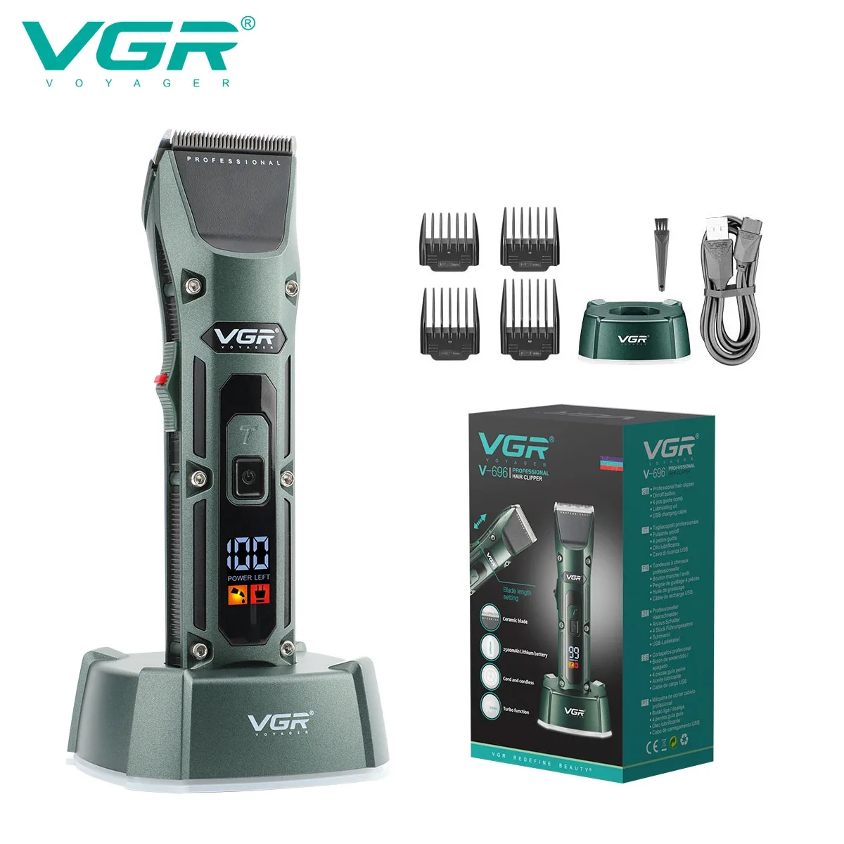 VGR Trimmer Cordless Cutting hine Professional Hair Electric Barber Digital Display Clipper for Men V-696_voghion.com