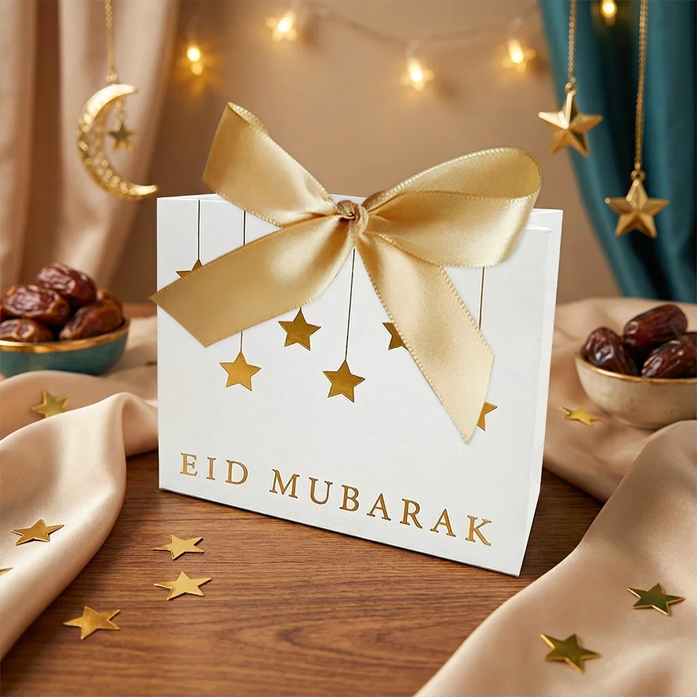 10 adet Hediye Kutuları Şeker Kurabiye Ambalaj Kutuları, Eid Mubarak Hediye Çanta, Müslüman İslam Parti Dekorasyon Ramazan Kareem Hediye Malzemeleri