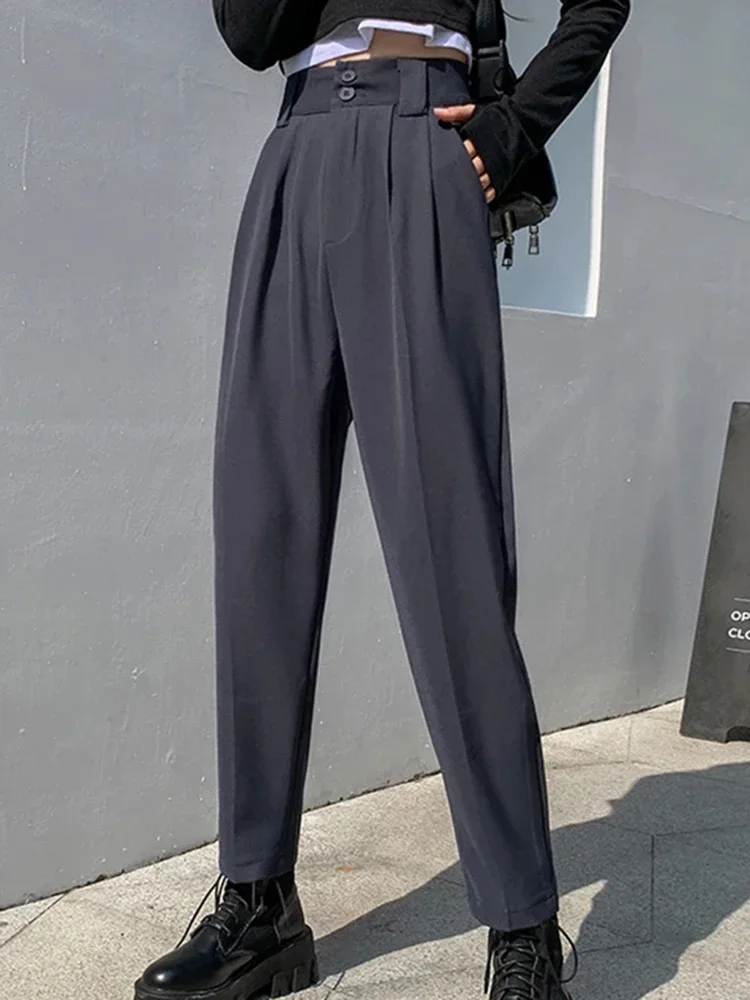 

Корейские модные брюки-карго с высокой талией, женские черные повседневные длинные брюки бойфренда на молнии, хипстерские разнообразные модели, доступные размеры