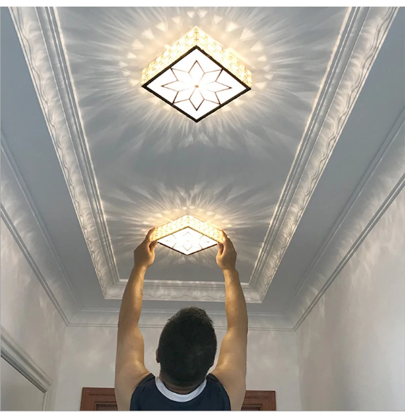 Modern Crystal Ceiling Light Living Room Hallway Round Ceiling Lamp Square Bedroom Stairs Vestibule Surface Mount Balcony Aisle