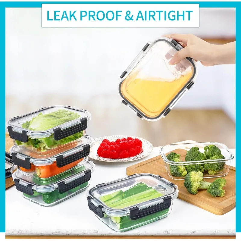 10 Pack Glass Meal Prep Containers Glass Airtight Food Storage Containers with Lids Pantry Kitchen Storage Containers for Lunch 4