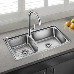 Kitchen Sink 304 Stainless Steel Double-Bath Kitchen Sink Integrated Stretch Sink Sink Thickened Left Small Right Large