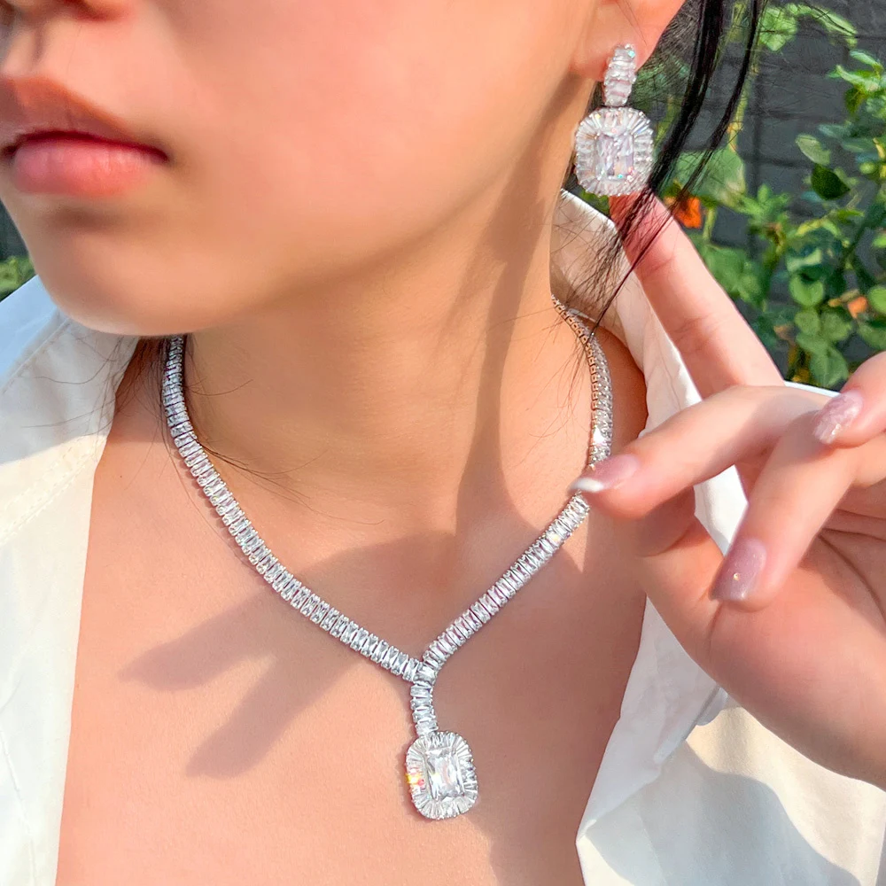 Cubic Zircon Necklace and Earrings Women Party Jewelry Set Wedding Brides T507 bridal jewelry sets