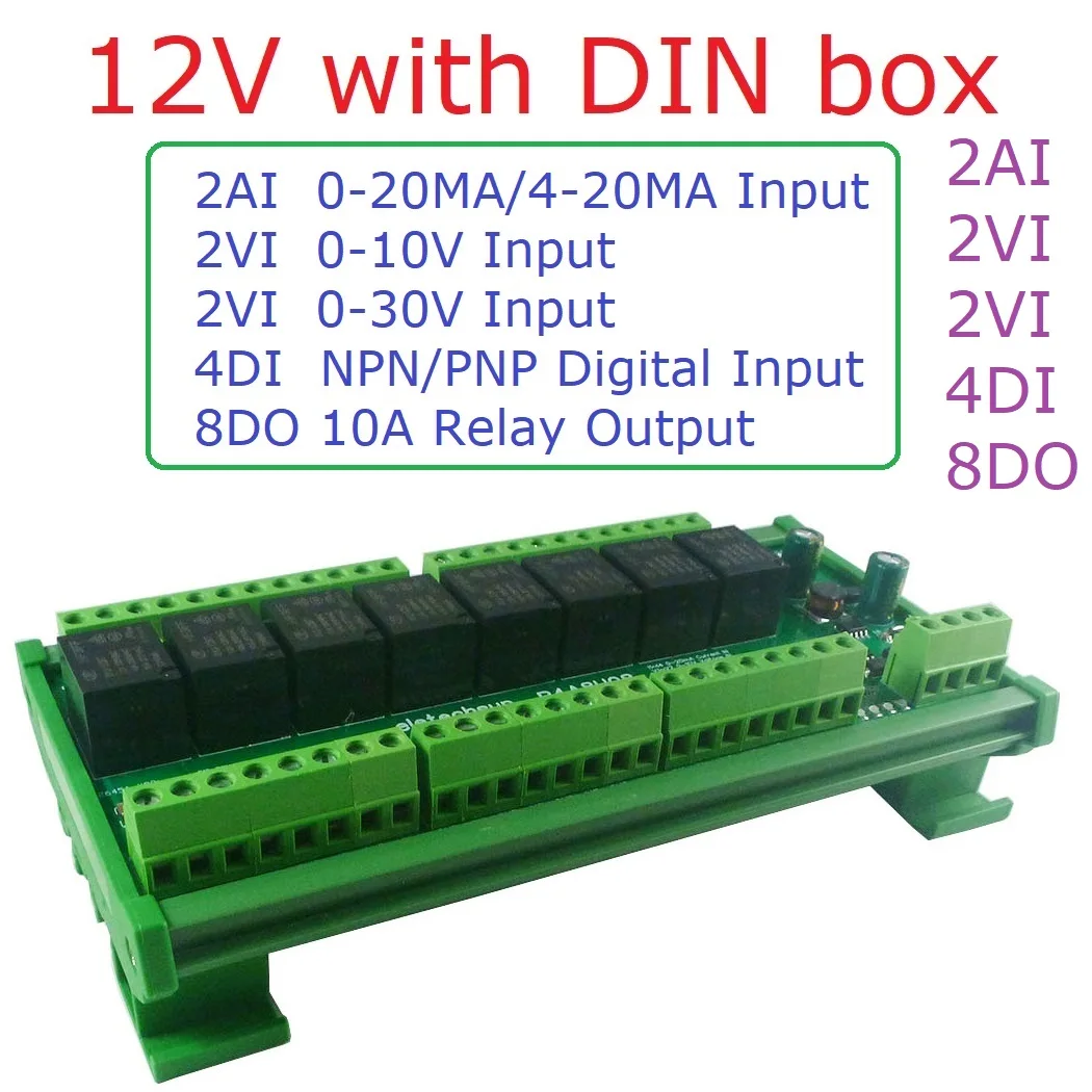 

R4A8H08 DC 12V RS485 8DO 4DI 8AI 4-20MA 0-10V Current Voltage Collector Modbus RTU Multifunction Relay Module PLC IO Expanding