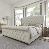 King Size Platform Bed Frame, Chenille Upholstered Sleigh Bed with Scroll Wingback Headboard & Footboard, Bed Frames 1