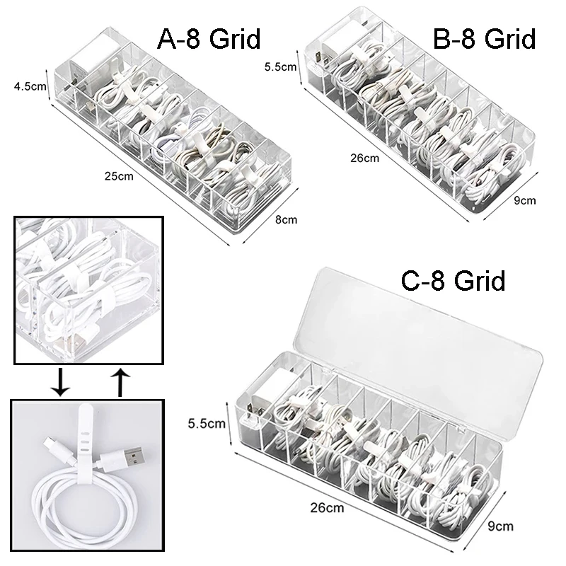 Transparent Charge Cable Organizer Box Data Cable USB Cord Sorter  Management Box