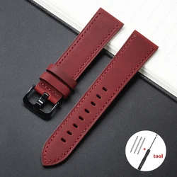 Luxurious Calfskin Leather Watch Bands - Elegant Watch Straps in Black, Blue, and Dark Brown (Multiple Sizes) - 22mm (A - Red)