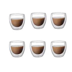 6-Pack Clear Double Wall Insulated Glass Mug Set for Hot and Cold Beverages (6 Pcs)