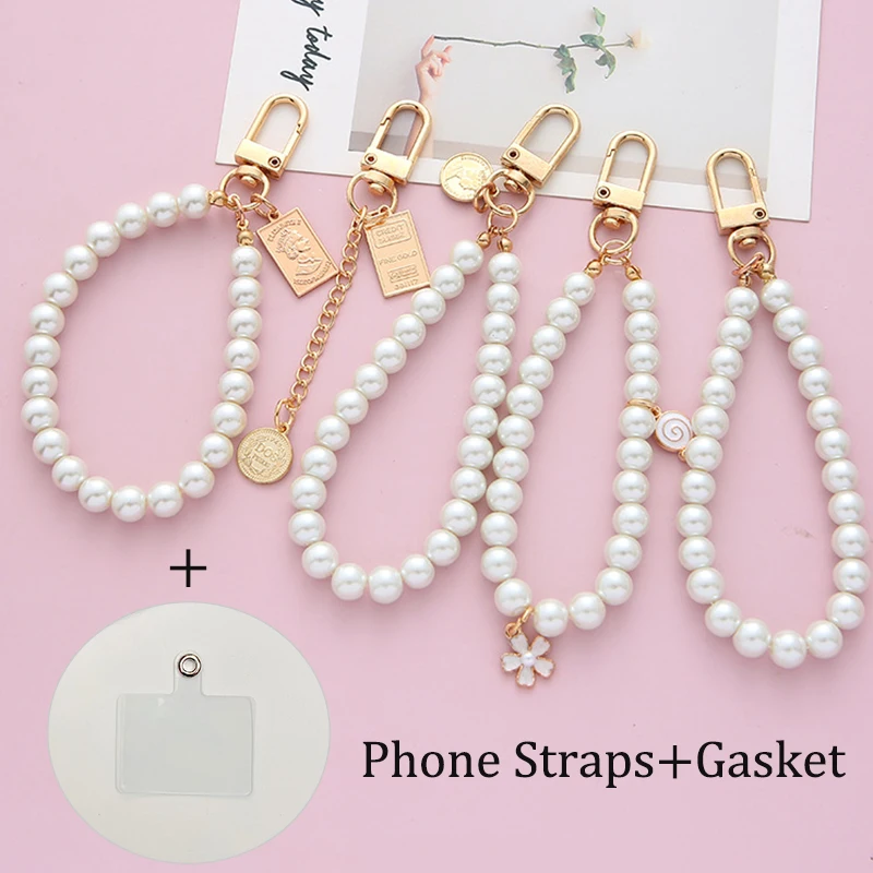 Phone Lanyard Detachable Cord Pearl Strap For Mobile Accessories With Sticker Universal Cell Bracelet |