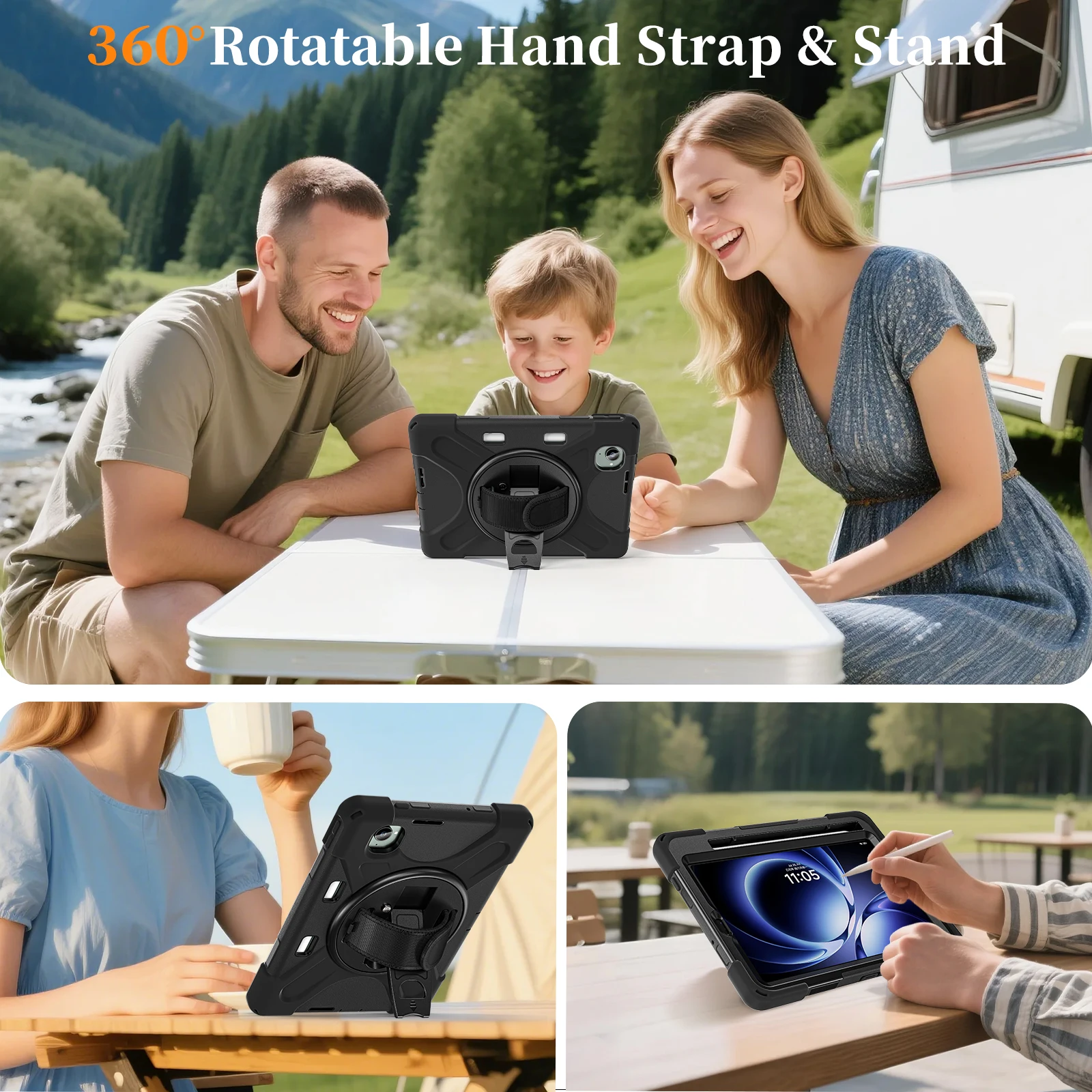 Enhanced 360° Rotating Rugged Tablet Case with Pen Holder