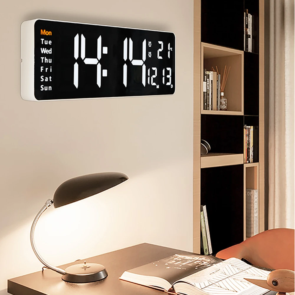 Digital Wall Clock Dual Alarms Temperature Thermometer