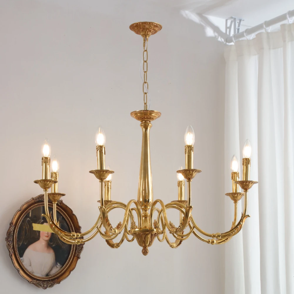 

Fort Island French retro minimalist villa living room bedroom dining room chandelier European American luxury all brass lamps.