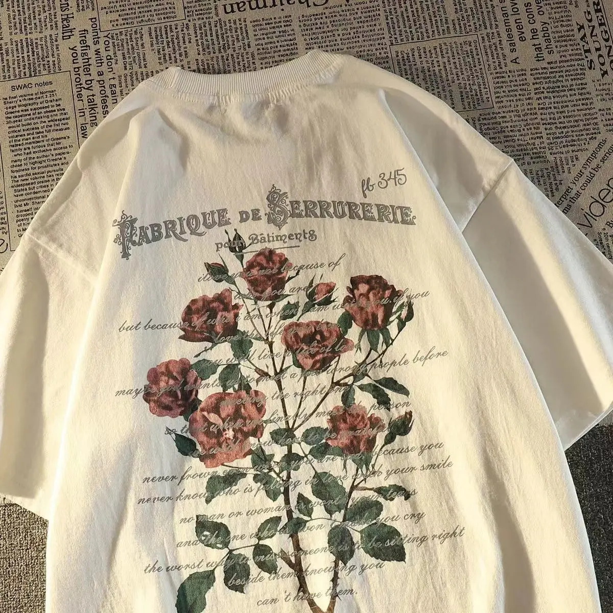 

Rose Letter Printed T-shirt for Men and Women Pure Cotton Retro American Style Streetwear Summer Fashion Trend Comfy Couple Top