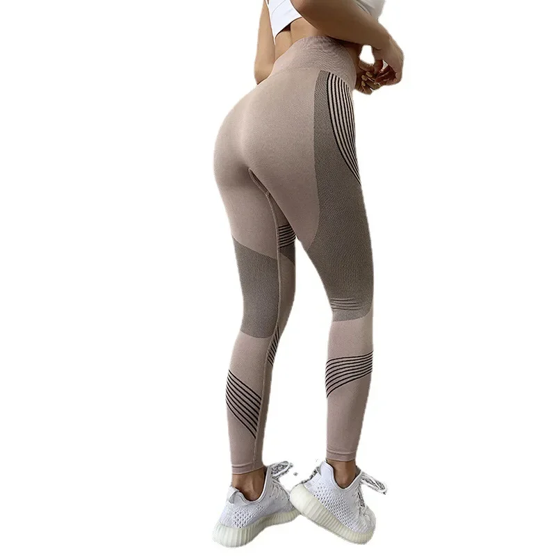 High Waist Thin Women's Sports Nine Points Fitness Pants Tight Elastic Quick Dry Running Pants Comfortable Breathable Summer