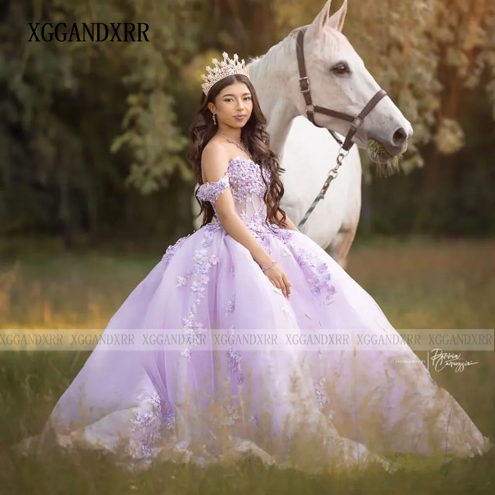 Light Purple Quinceanera Dresses Lilac Sweetheart Lace Applique Ball Princess Sweet 16 Dress Vestido De 15 A&ntilde;os