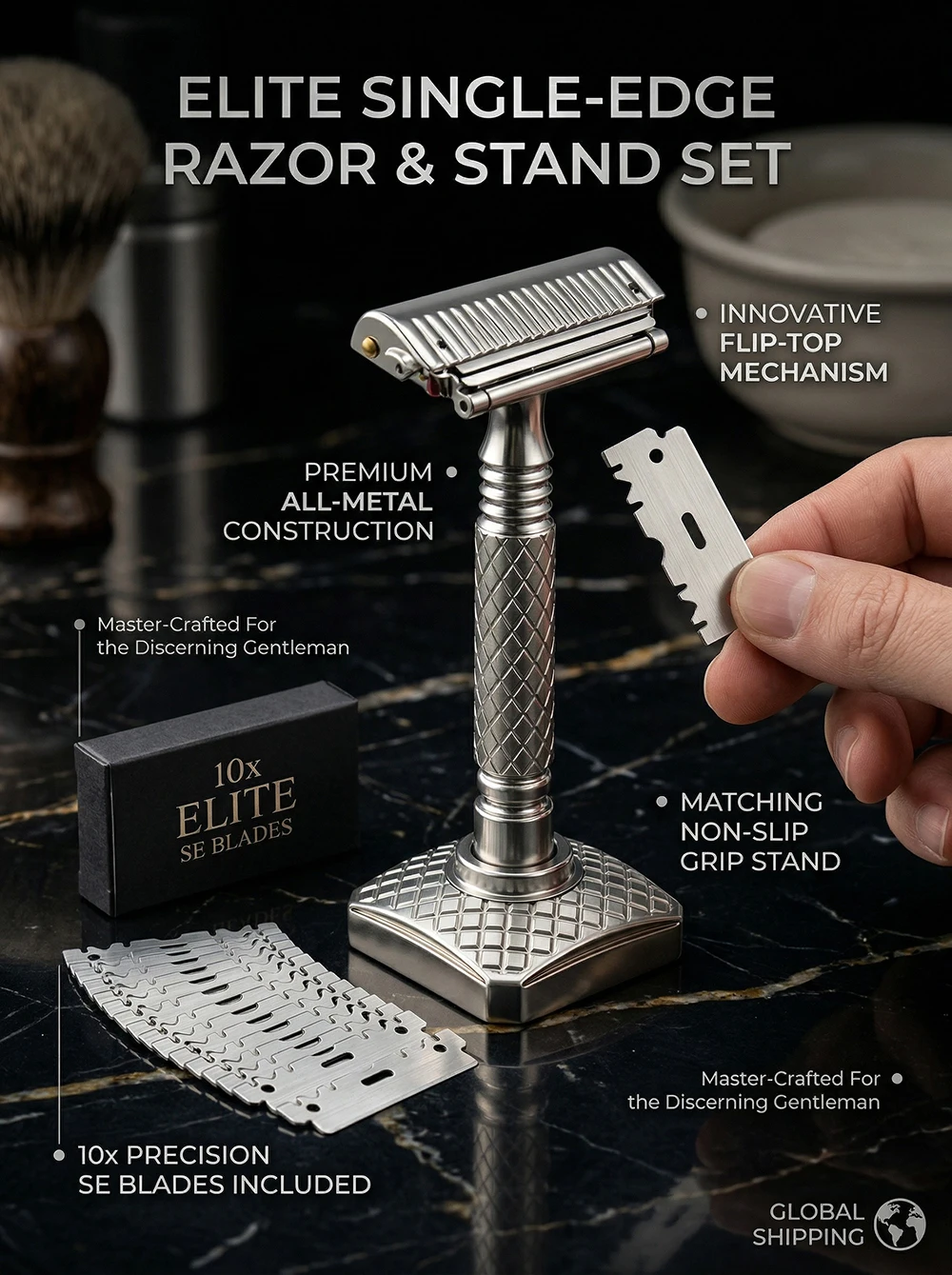 Shavcooo GP700S Pro 4D Premium CNC 316L Edelstahl Rasierer mit Ständer für Herren, Dual Half One Blade Sicherheitsrasierer-Set – Detail 2