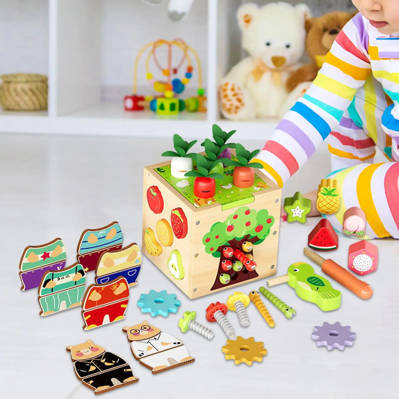 

Wooden Toys Carrot Pulling Baby Toy Learning Educational Toy for Toddlers Toddler Fine Motor Skill Easter Gifts Preschool Gift