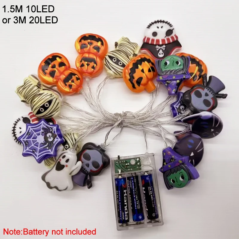 Halloween LED String Lights with Pumpkin, Ghost, and Spider Web Decorations for Indoor and Outdoor Use