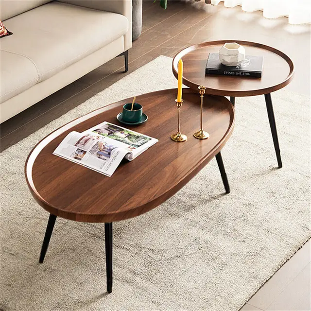 LUVODI Irregular Living Room Coffee Table Set Small Drop-shaped Solid Wooden Sofa Side End Table 2-in1 with Triangle Legs 1