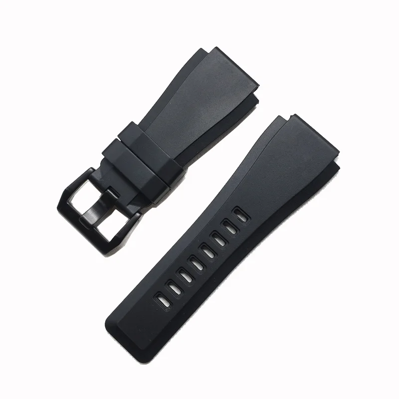 Convex Silicone Rubber Men's Watchband - Black Grey, Soft Waterproof Strap, 34mm*24mm