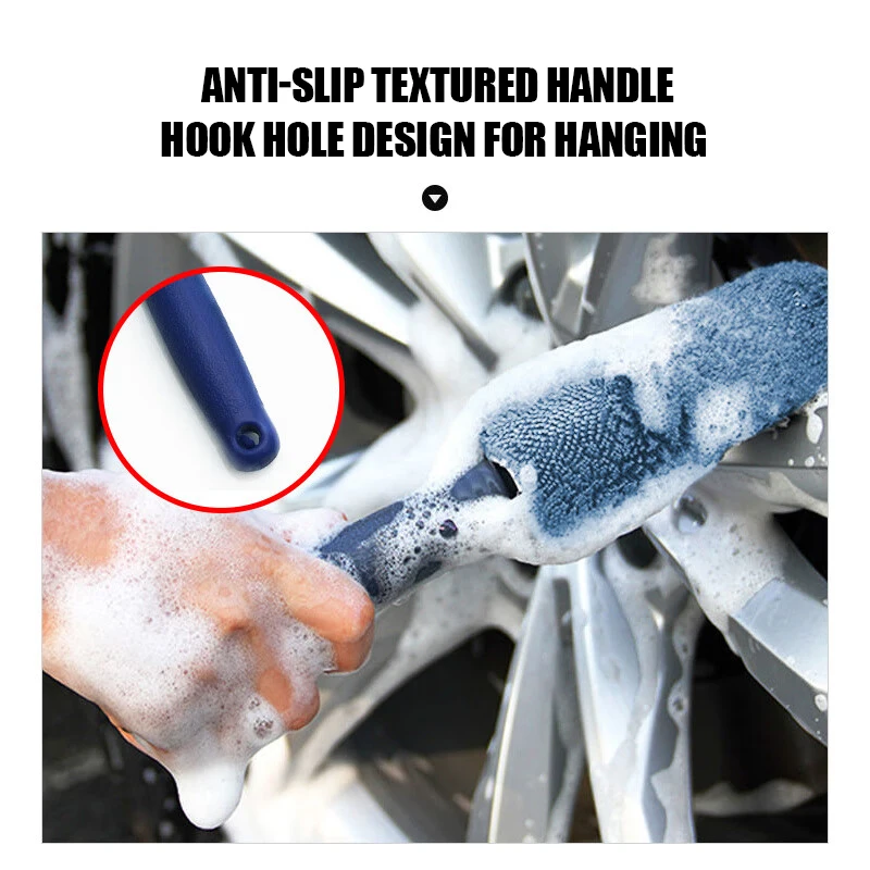 Microfiber Long Handle Car Tire Cleaning Brush Braided Cloth Can Hang Car Tire Cleaning Brush 2