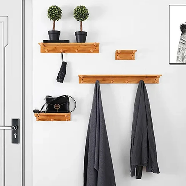 Perchero de madera maciza sin perforaciones, ganchos de entrada, colgador  de llaves, accesorios para el hogar, estante de pared, organizadores de  habitación, estantes de almacenamiento para dormitorio - AliExpress