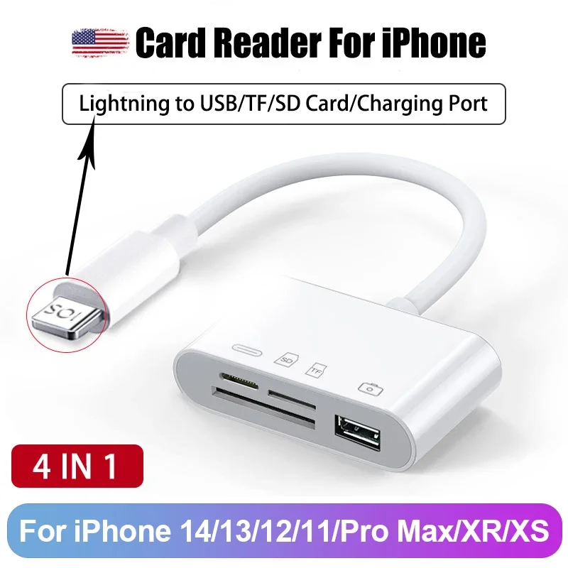 Lector de tarjetas Universal 8 en 1 Ranuras SD/TF Adaptador de cámara OTG USB3.0/Tipo C/Iluminación para instalación externa Android/iPhone/iPad