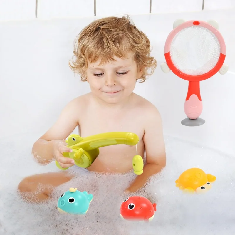Magnetic LED Light Up Fishing Games Baby Bath Toys Set with Fishing Rod Toddler Bathtub Floating Water Toys for Kids Gift 4