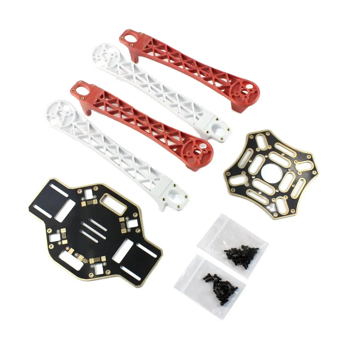 Kit cadre F450 drone: bras blancs/rouges + plaques haut/bas pour quadricoptère