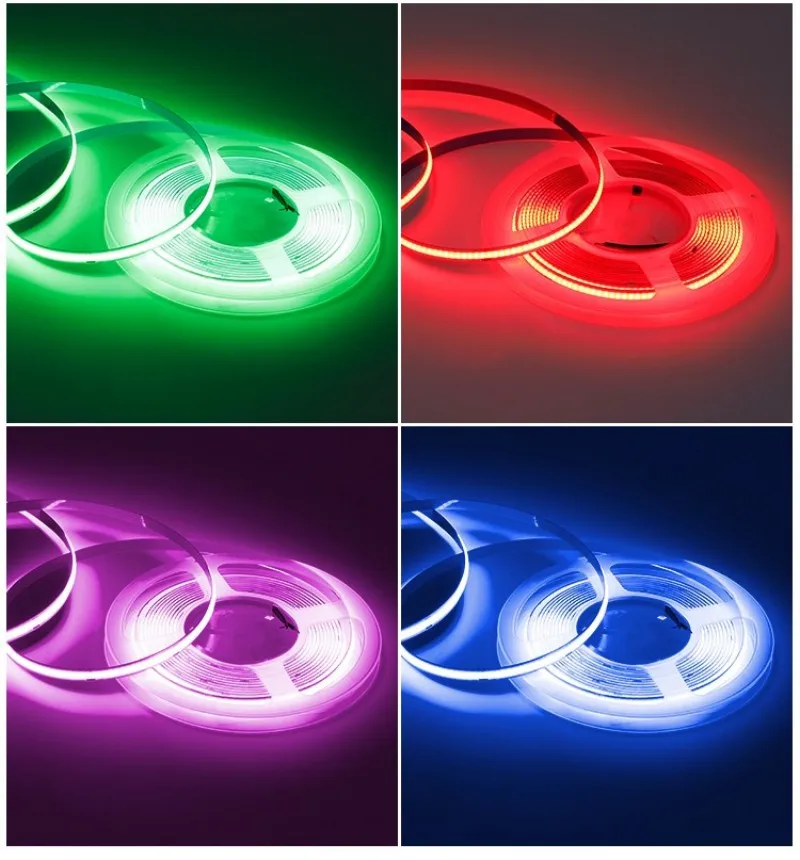DC12V/24V COB LED Strip Light 320 384 528 LEDs/M 3000K 4000K 6000K Yellow Pink Ice Blue High Density Flexible Tape Ribbon 5M