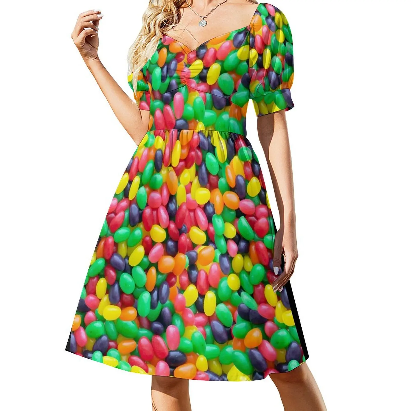 thumbnail image 1 of Vestido de manga corta con estampado de caramelos reales de Jelly Bean, ropa de mujer, vestidos de fiesta , vestido de mujer, mono de verano para mujer, vestido, 1 of 7