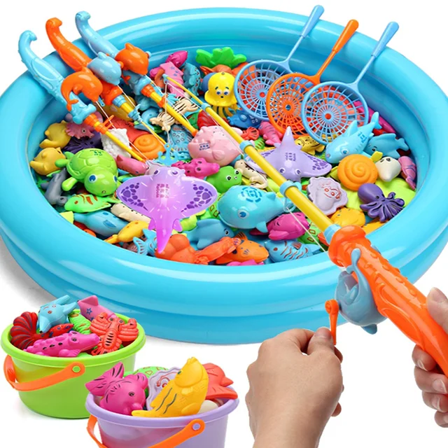 Children Boy Girl Fishing Toys Set Magnetic Fishing Parent-child Interactive Game 3D Fish Rod Net Baby Play Water Bath Toys 1