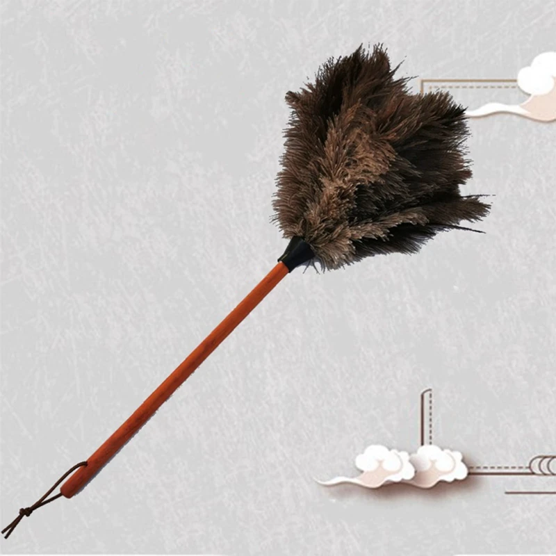 1 PC Feather Duster Wooden Handle Cleaning Tool Household Furniturer