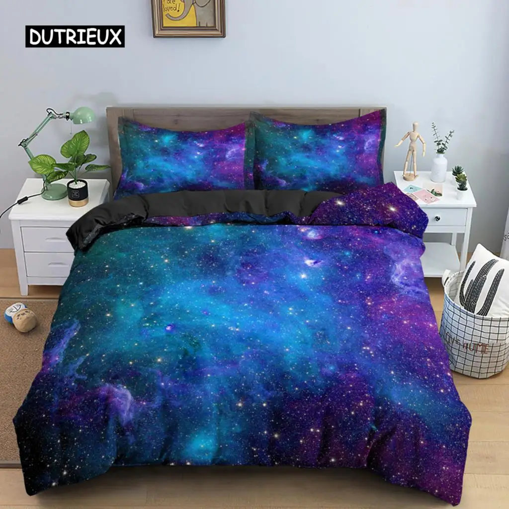 

Galaxy Space Bedding Set 3D Universe Duvet Cover Psychedelic Quilt Cover with Zipper Queen Double Full Polyester Comforter Cover