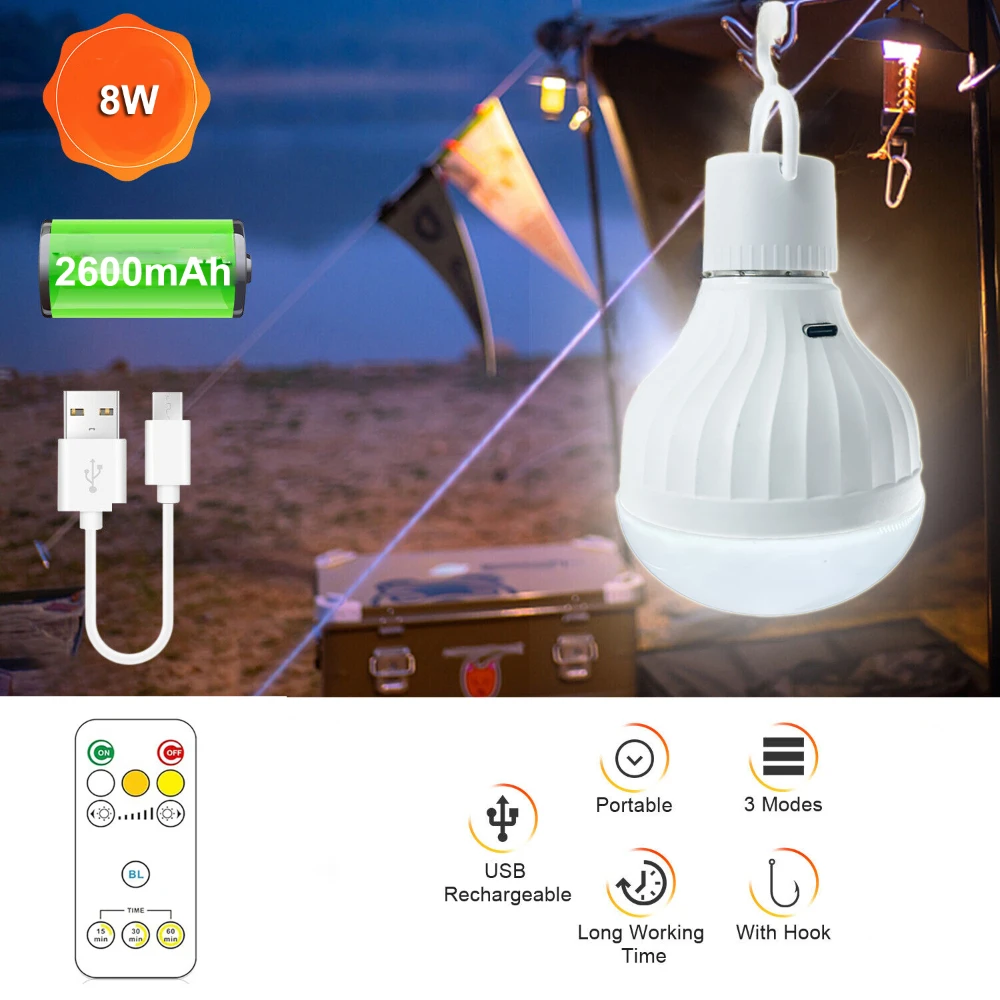 Rechargeable Battery Operated Light Bulb, 12W 3 Color Temp Battery Light  Bulb with Remote for Lamp, Wireless Dimmable Led Light Bulbs, 35000H