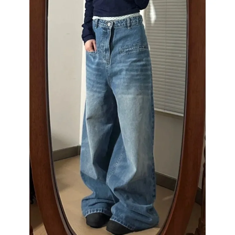 Deeptown Vintage Y 2K Jeans Lente 2024 Vrouw Oversized Denim Broek Koreaanse Stijl Mode Harajuku Streetwear Wijde Pijpen Broek