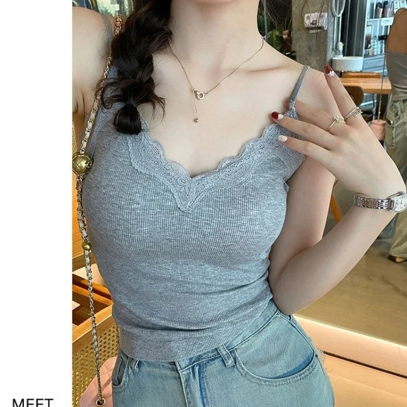 รูปสินค้า 2025 CoquetteY2kเสื้อผ้าเกาหลีLace Tank Topผู้หญิงCroppedน่ารักCamisเซ็กซี่เสื้อสีขาวหญิงแขนกุดเสื้อกั๊กสีดําฤดูร้อน