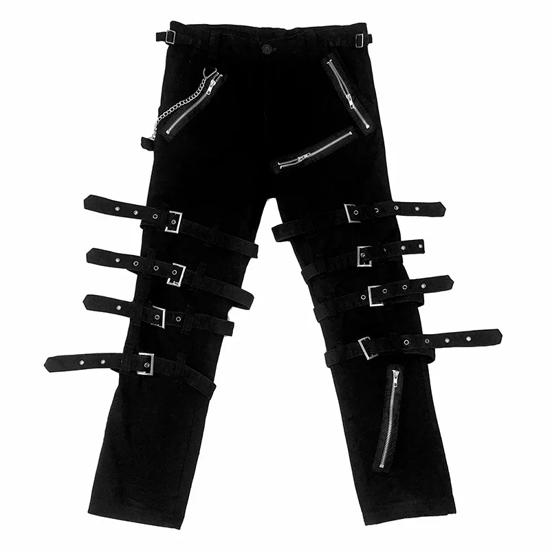 CyClassic MJ Michael Jackson BAD Punk Black Silm Fit Rivet Strap Pants Show Rock Trousers Cosplay Costume Performance Halloween