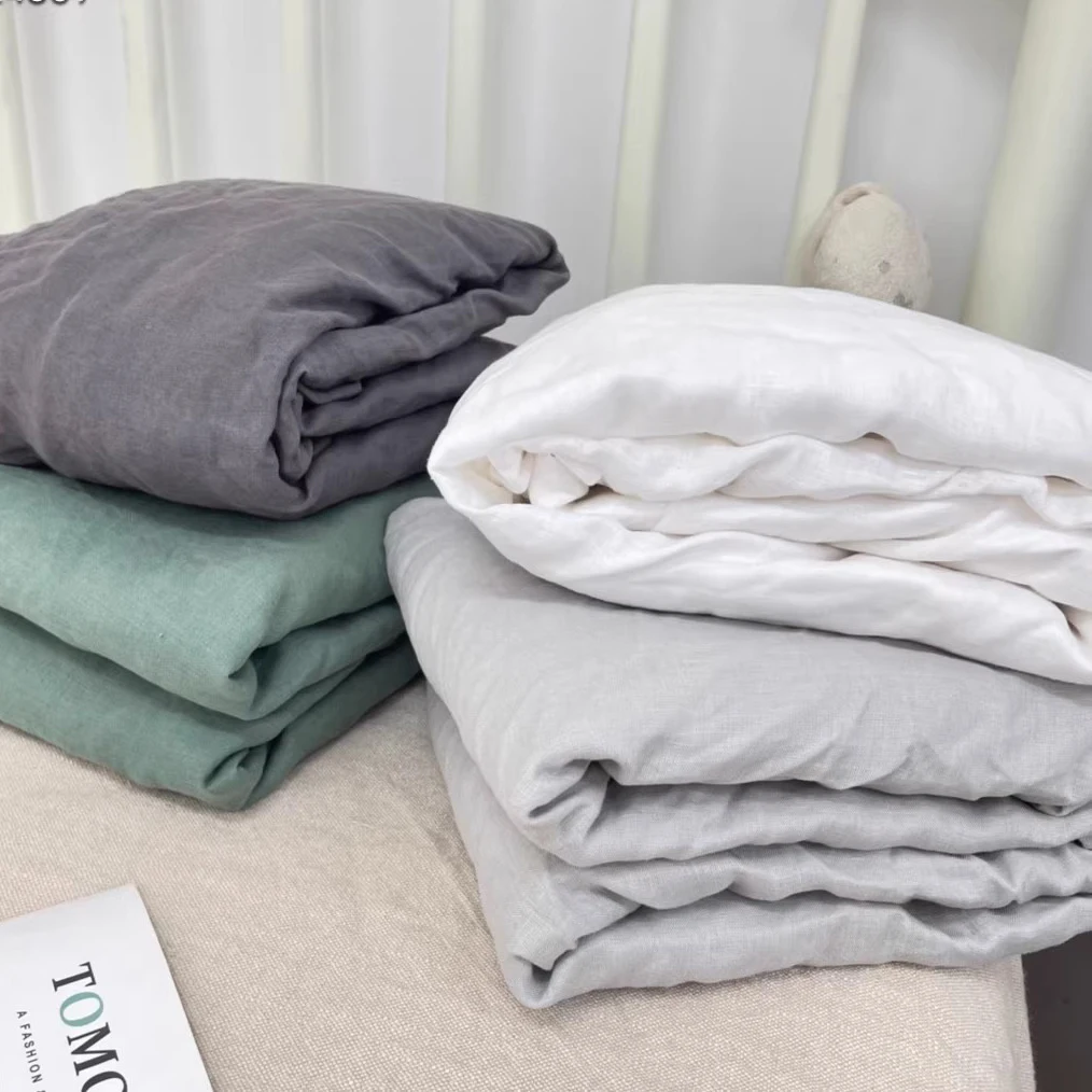 Pure Linen Fitted Bed Sheet With 360 Elastic Band Quilted Mattress Protector Cover for Single Double King Queen Size Bedsheet