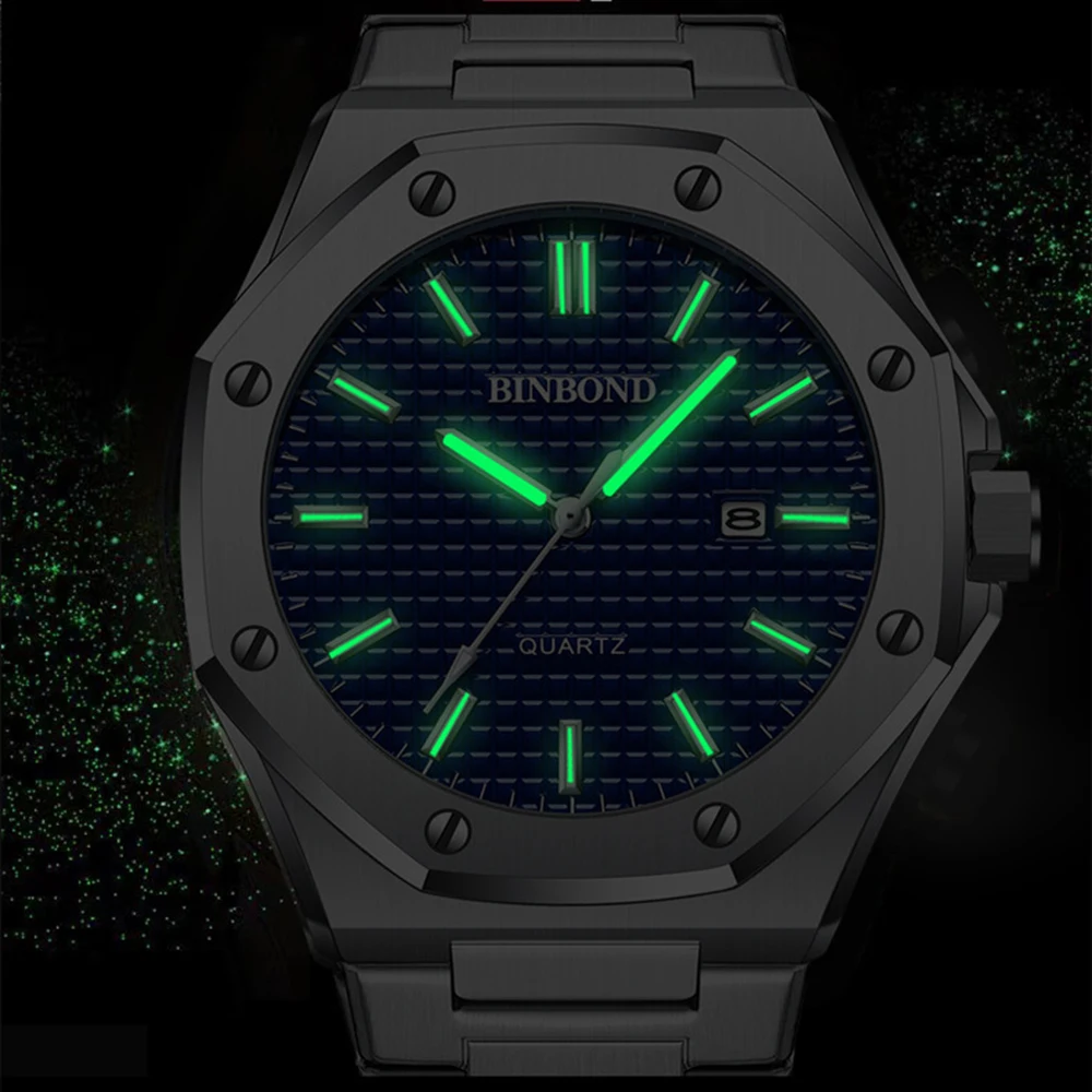 BINBOND High-end Business Quartz Watch Steel Waterproof Luminous Male Clock Simple Fashion Luxury Watches for Men Reloj Hombre