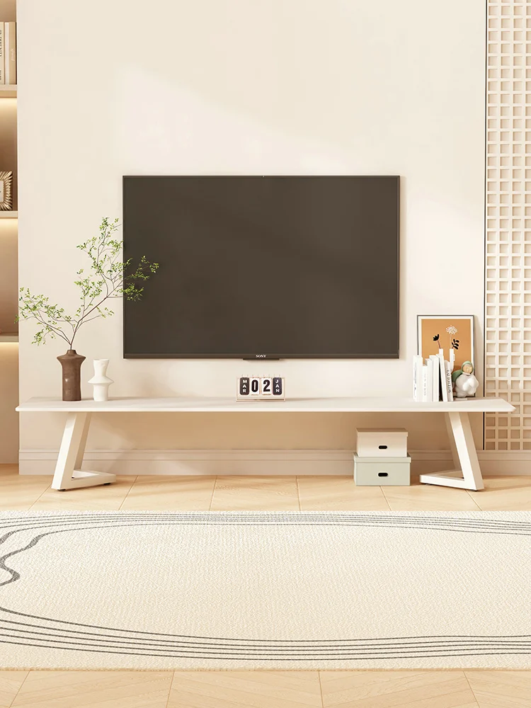 Mobile Tv Con Pannello Rock In Stile Crema, Da Pavimento A Soffitto, Piccola Unità Moderna E Minimalista, Tavolino Minimalista, Marmo