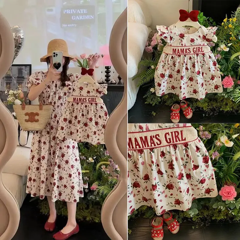 

Mother and Daughter Matching Clothes Summer 2023 New Women Girls Floral Dresses Family Matching Outfits Baby Girl Princess Dress