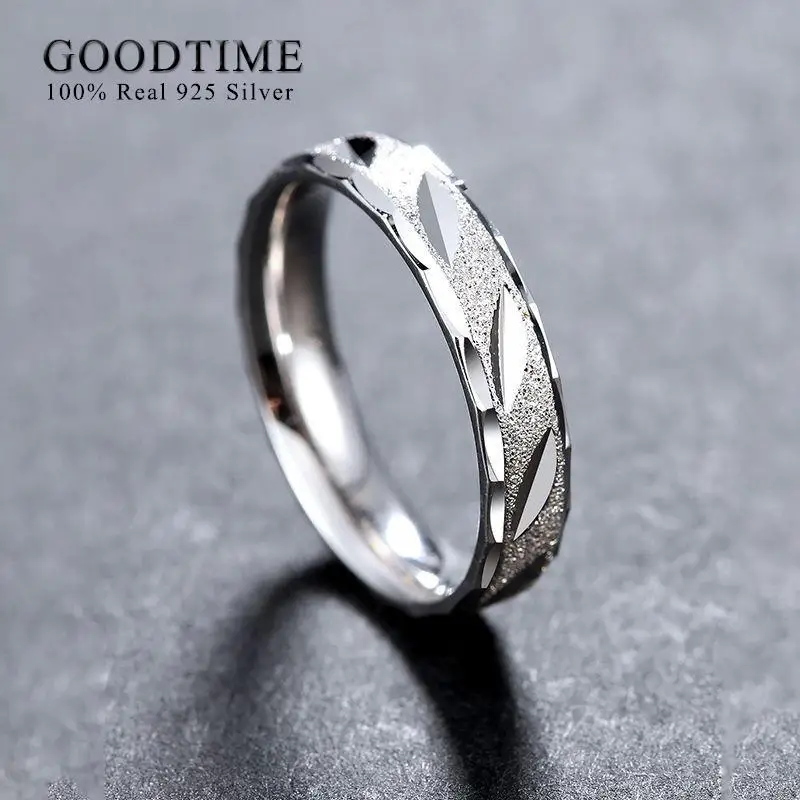 Trendy Pure 100% 925 Sterling Silver Wedding Ring Frosting 1 Piece Egagement Band For Couple Anniversary Jewelry For Woman Man 5