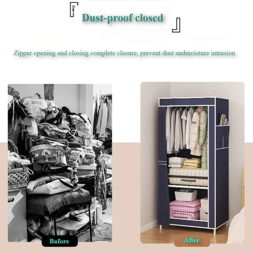 Fabric Wardrobe Minimalism Fabric Wardrobes Organizer Floor Multi Layer Clothing Storage Cabinets Bedroom Dust Proof Foldable Clothing Hanger