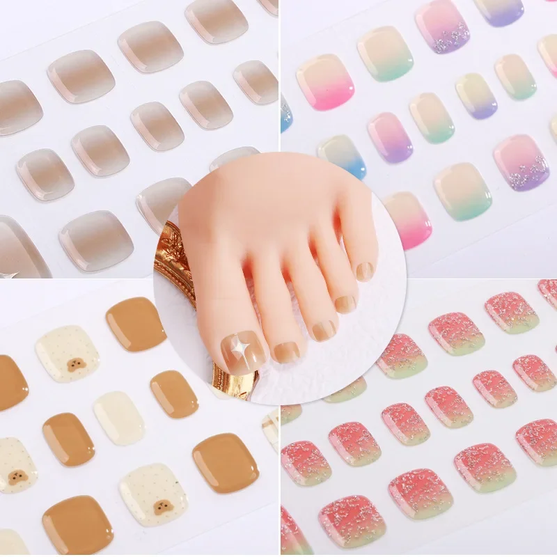 Popular UV Semi Cured Gel Toenails Stickers Foot Strips Waterproof Polish Wraps Summer Adhesive Full Manicure Decor