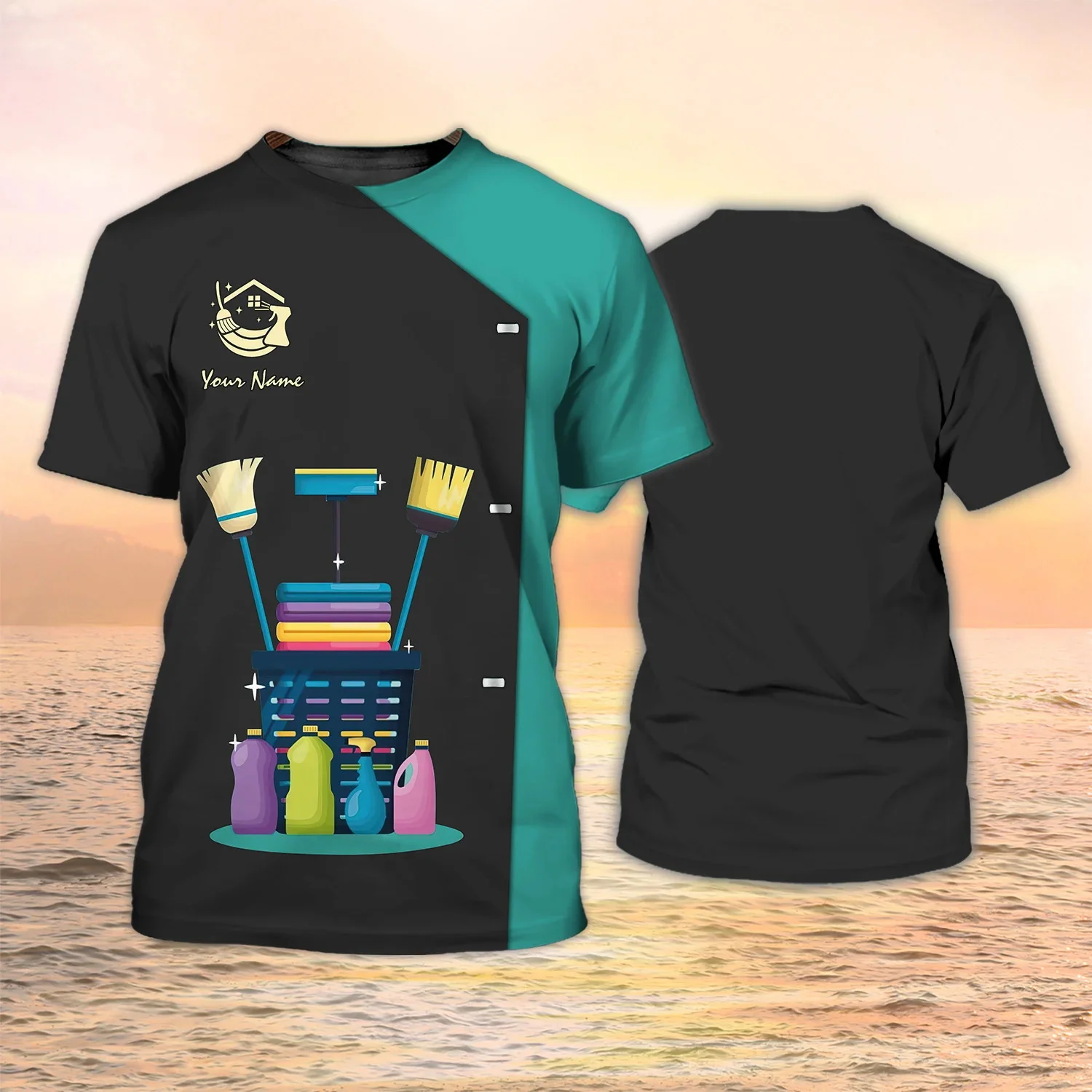 Neueste Sommer männer T-shirt Reinigung Service Benutzerdefinierte Name 3D Gedruckt t-shirt Unisex Casual T-shirt Housekeeping Uniform DW103 – Detail 12
