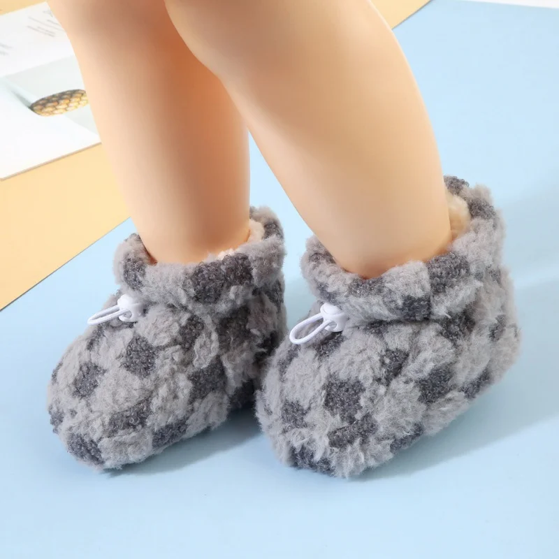 Autumn Winter Baby Boots Girl Boys Warm Shoes Solid Color Fashion Toddler Soft Fuzzy Plaid First Walkers Kid Shoes 0-13 Months 1