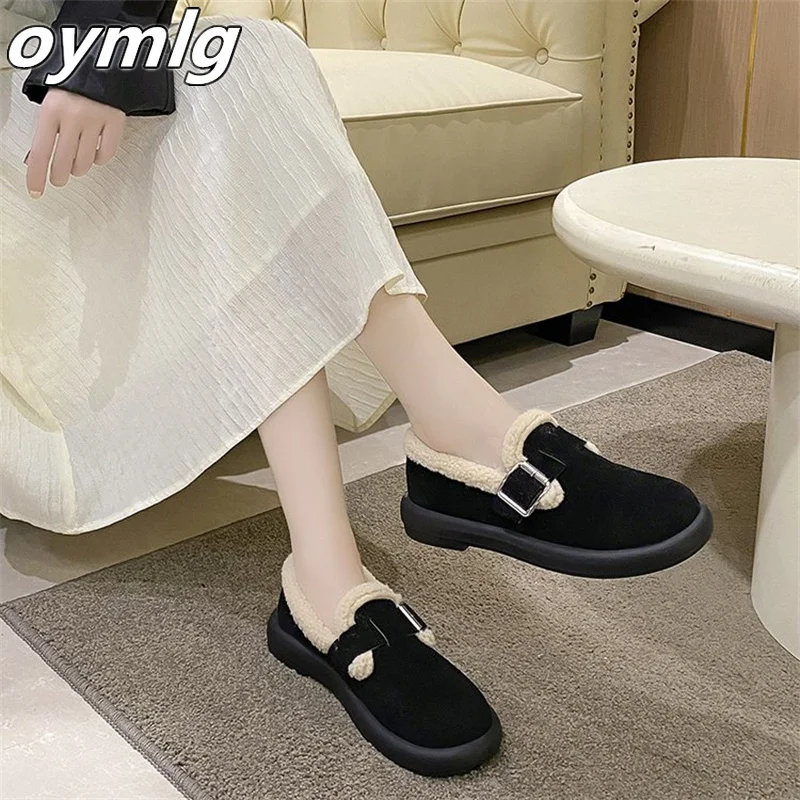 Fur shoes for women's outerwear 2023 New Fashion One Step Padded plush cotton shoes with soft soles, bread and bean shoes