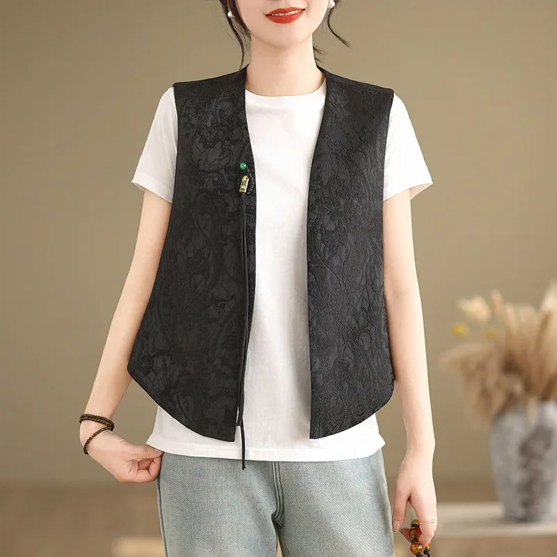Vintage Cropped Vest Jacquard Button Summer Versatile Motorcycle Rider Vest Top For Outerwear China Mainland Origin