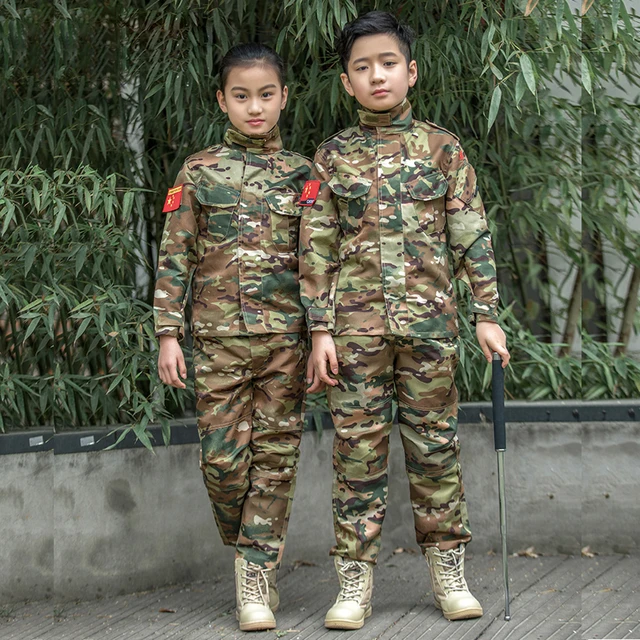 Kids Camo Tactical Combat Uniform Sets Airsoft Army Shirt & Pants Military  Suit